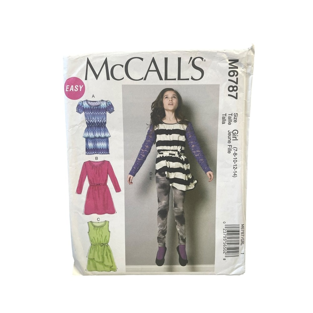 McCall's M6787 Girls' Dress Tunic Belt Leggings Pattern Girl 7-14 Easy